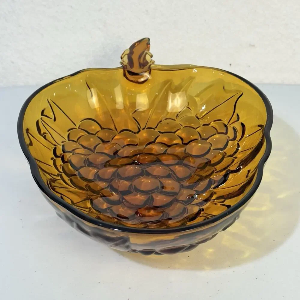 Indiana Glass Amber Glass Grape Pattern Fruit Bowl Serving Dish Retro VTG 70’s